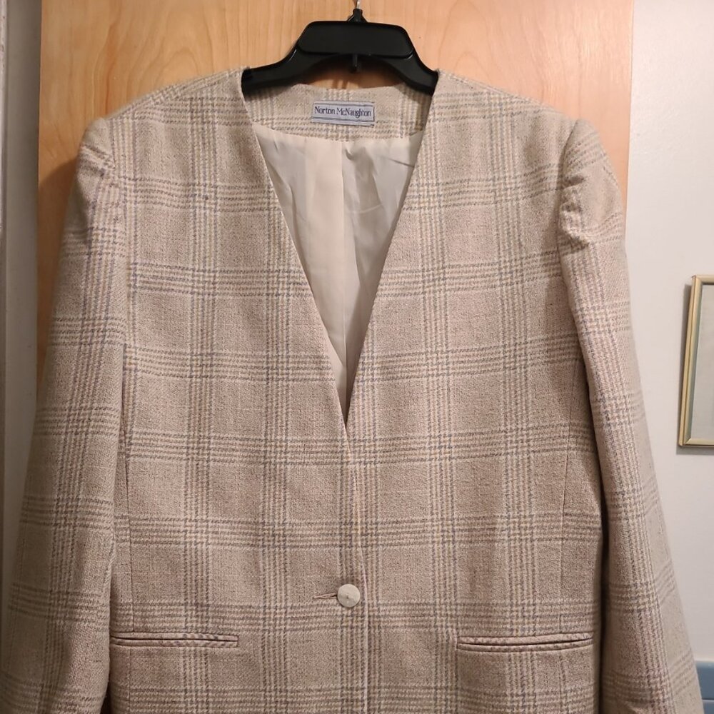 Vintage Norton McNaughton Off White Plaid Blazer